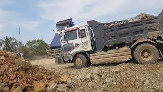 Dump truck vs bulldozer activity on the road Construction. #dumptruck #funny