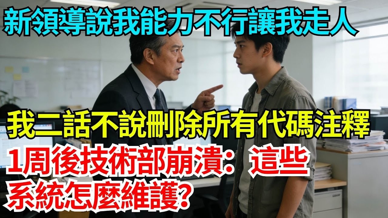 新領導說我能力不行讓我走人，我二話不說刪除了所有代碼注釋，一周後技術部崩潰：這些系統怎麼維護？【奇人社會誌】#完結爽文#職場#職場文化#職場故事#職場現實#技術骨幹#職場不公