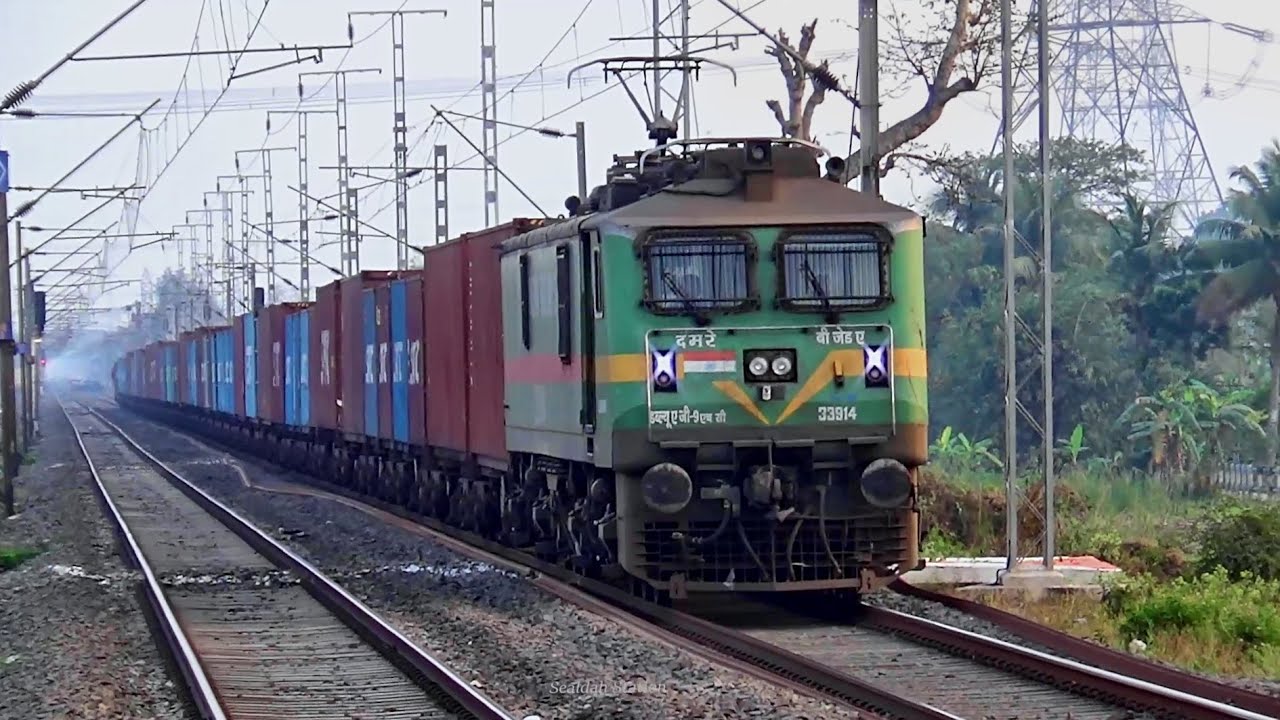 Indian Railways Container Loaded Freight Train (BFCT) Powered by WAG-9 ...