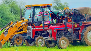 JCB 3dx Machine with Tractor Stuck Loading Mud in Trolley Overturned Eicher 380, Mahindra 275 Kubota