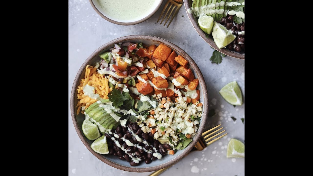 Roasted Veggie and Cauliflower Rice Burrito Bowls YouTube