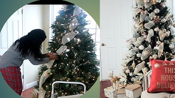 How to decorate your Christmas tree with Décor Mesh/ Ribbon| Quick &Easy ]Pt. 1 ]