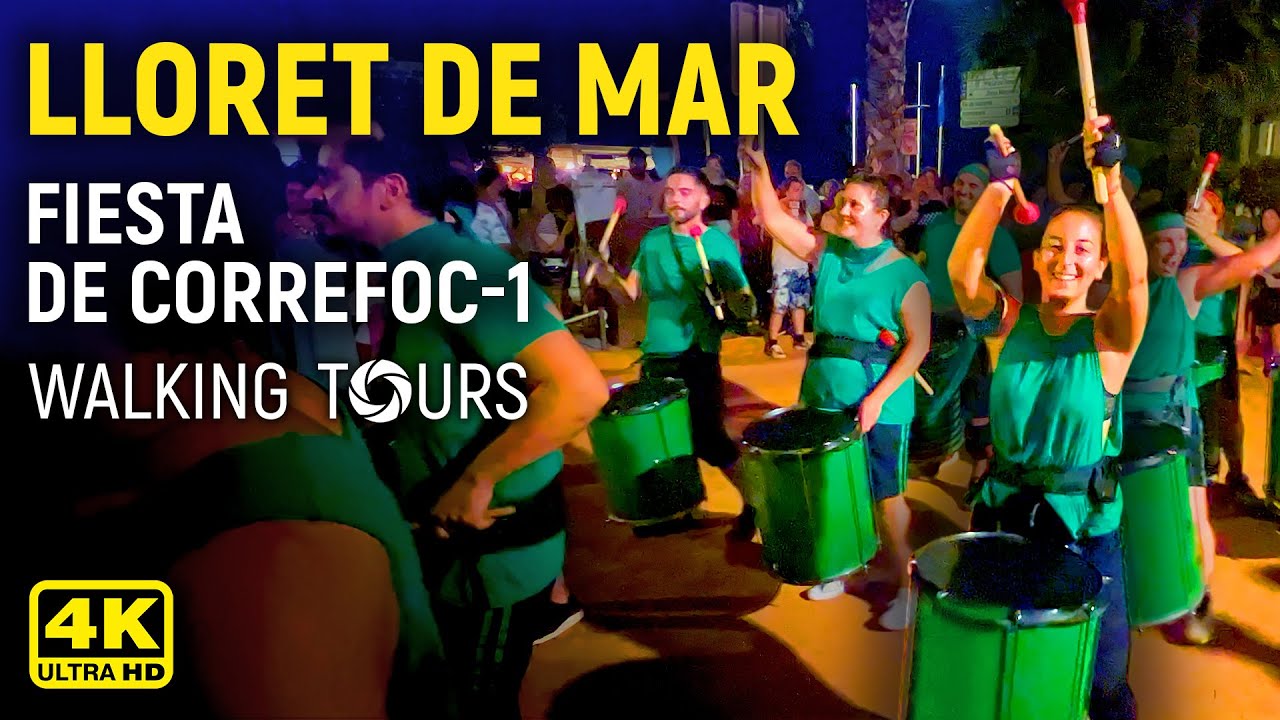 4K Lloret de Mar (Catalonia, Spain) Fiesta de Correfoc Walking Tour •  Part 1 • July 2022