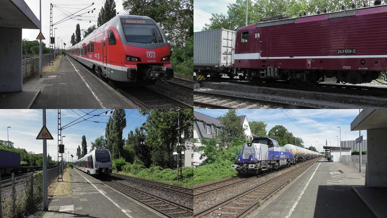 Bahnverkehr in Rheinhausen-Ost mit Güterzügen, Regionalverkehr mit den Baureihen 425,428,429 und 648