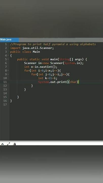 Program to print half pyramid using alphabets#java #coding #programming ...