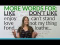 English Vocabulary: other words for LIKE and DON'T LIKE