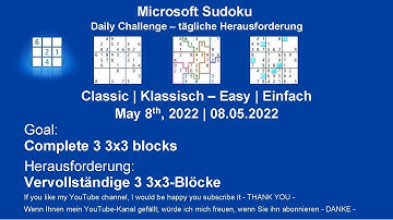 Microsoft Sudoku | Classic - Easy | May 8, 2022 | Daily Challenges
