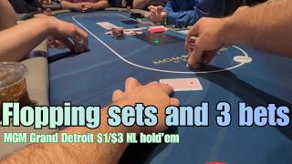 Flopping sets and 3 bets | Poker vlog #23 MGM Grand Detroit 1/3 NL poker