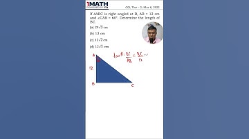 If ∆ABC is right angled at B, AB = 12 cm and ∠CAB = 60°. Determine the length of BC.