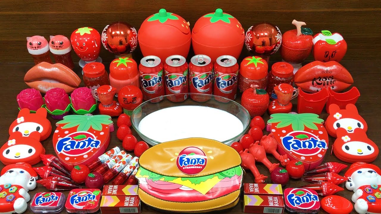 Series RED FANTA Slime | Mixing Random Things into GLOSSY Slime | Satisfying Slime Videos 