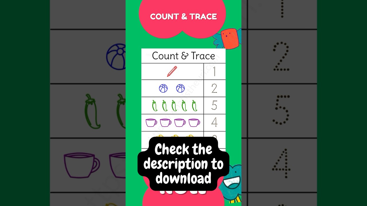 Kindergarten Number Worksheets – counting, tracing, coloring, writing and matching #shorts