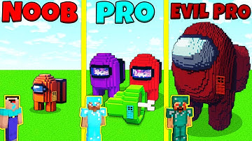 Minecraft Battle: NOOB vs PRO vs EVIL PRO: AMONG US BUILD CHALLENGE / Animation