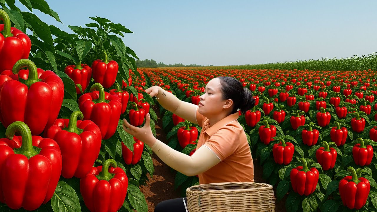 Harvesting Giant Bell Peppers and Bringing Them to the Market, Cooking with the Puppies