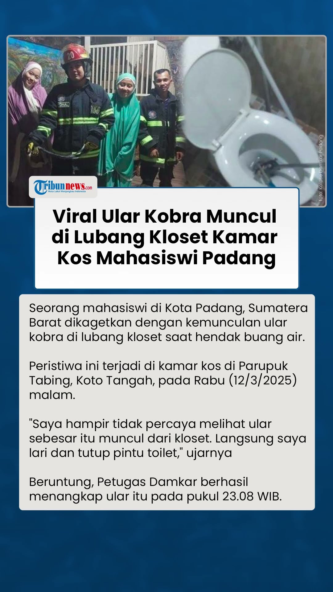 VIRAL Ular Kobra Muncul di Kloset Kamar Kos Mahasiswi Padang, Warganet: Untung Nggak Sampai Dipatuk