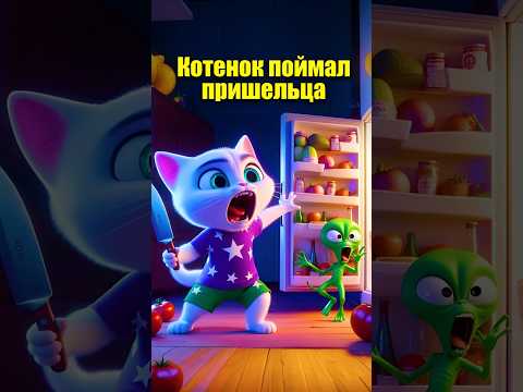 Котенок поймал пришельца #dalle3 #chatgpt #aiart #aicat #ai #кот #мультик #нейросеть #юмор #ии