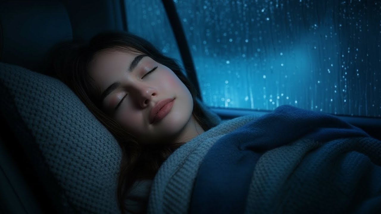 نام على صوت المطر مع عاصفة مطرية ورعد قوي على سيارة في غابة مطيره ليلاً| صوت المطر الهادئ 🌧️