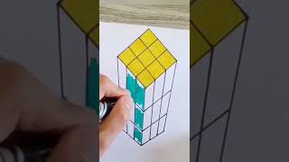 Floating Rubik's Cube Drawing