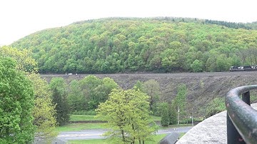 NS westbound intermodal train at the Horseshoe Curve near Altoona PA, with some double stack cars