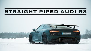 STRAIGHT PIPED AUDI R8 DRIFTING IN SNOW