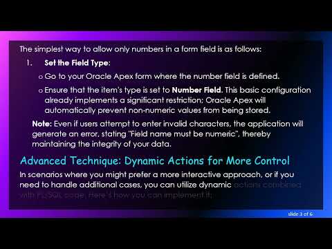 How to Restrict Input in Oracle Apex to Allow Only Numbers in a Form Field