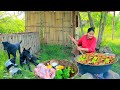 Women Cooking chicken with big chili for dog  Eating delicious HD