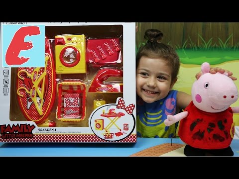 ემილია პეპა გოჭის კაბას რეცხავს, აშრობს და აცმევს