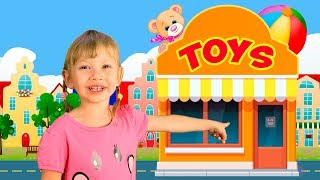 Let's go shopping song for children with Alena and Mom