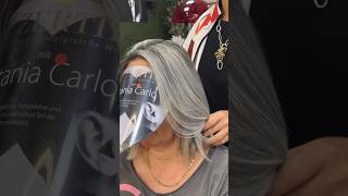 Hier  habe ich  ihre Graue Haare veredelt mit White Highlights, ohne abmattierung , Glossing oder