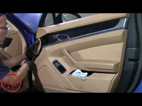 Porsche Panamera front door panel, mirror, window & lock removal