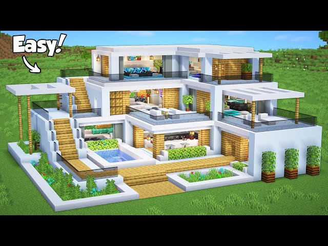 Minecraft: How to Build a Modern House Tutorial (Easy) #46 - Interior in Description! class=