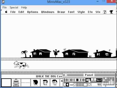 MacroMind VideoWorks for System 7.5.5 under Mini vMac - Walk The Dog demo