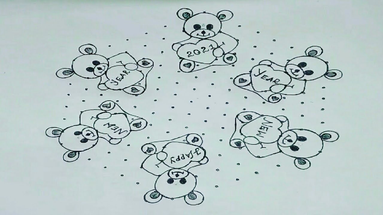 [ Tamil Kolam 137 ] 8-15 Dot New Year Teddy Rangoli | New Year Muggulu