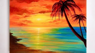 How to paint a sunset | sunset beach acrylic painting