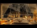 Softy winter night in cozy bedroom with cracking fireplace and smooth jazz  piano music for relax