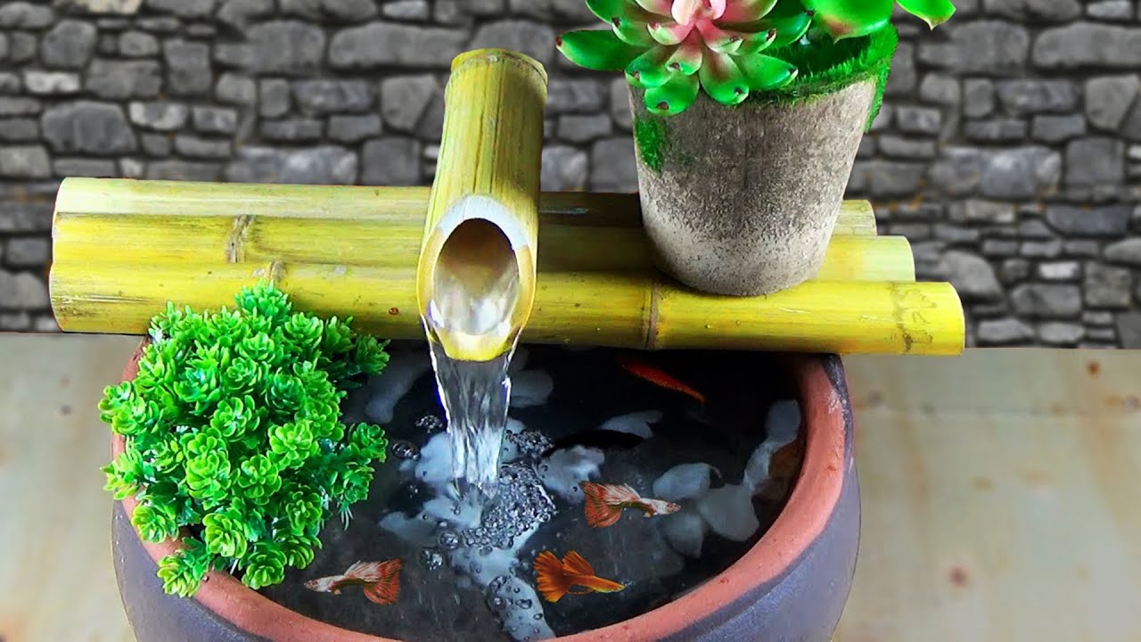 Ý tưởng bể cá thác nước siêu dễ từ tre và chum đất - youtube