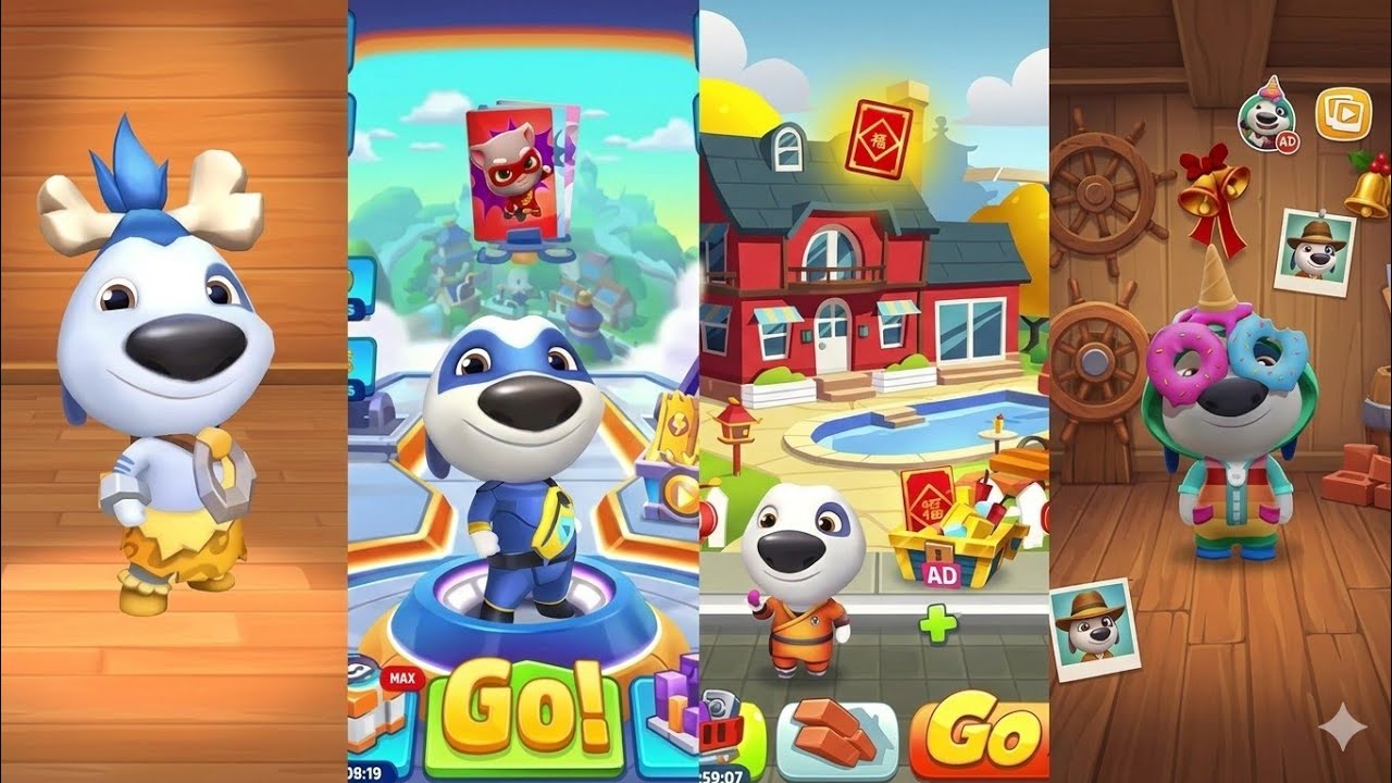 Talking Tom Time Rush vs Talking Tom Hero Dash vs Talking Tom Gold Run vs My Talking Hank islands 