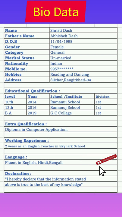 How to Make Bio Data|CV writing|CV Format|in english|Curriculum Vitae #shorts #cvwriting #viral🔥🔥