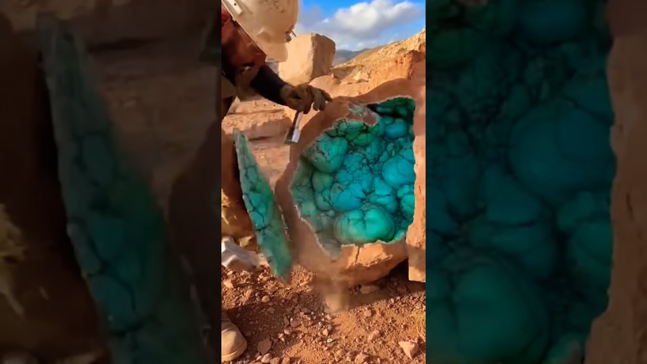 Природная бирюза, обнаруженная внутри породы 