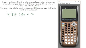 One sample t confidence interval for a mean using TI-84- Internet Cost Example