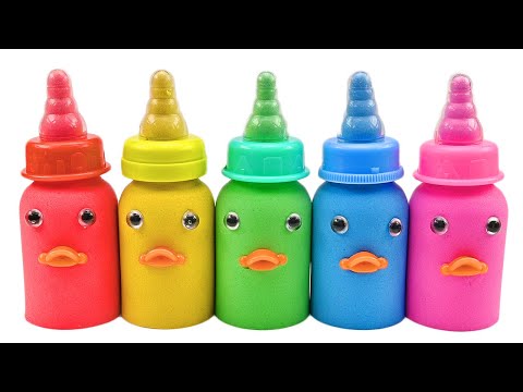 Satisfying Video | How To Make Rainbow Baby Milk Bottle with Kinetic Sand Cutting ASMR | Zic