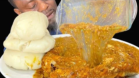 ASMR POUNDED YAM AND OGBONO SOUP WITH OKRA & MERLUZA FISH MUKBANG/NIGERIAN FOOD MUKBANG