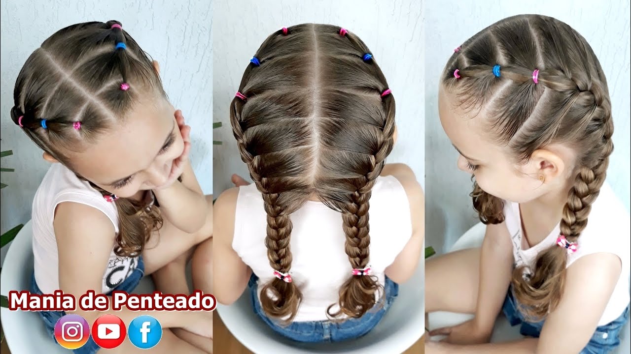 Penteado Infantil com ligas e tranças embutida | Easy hairstyle with rubber  band and braid for girls - thptnganamst.edu.vn
