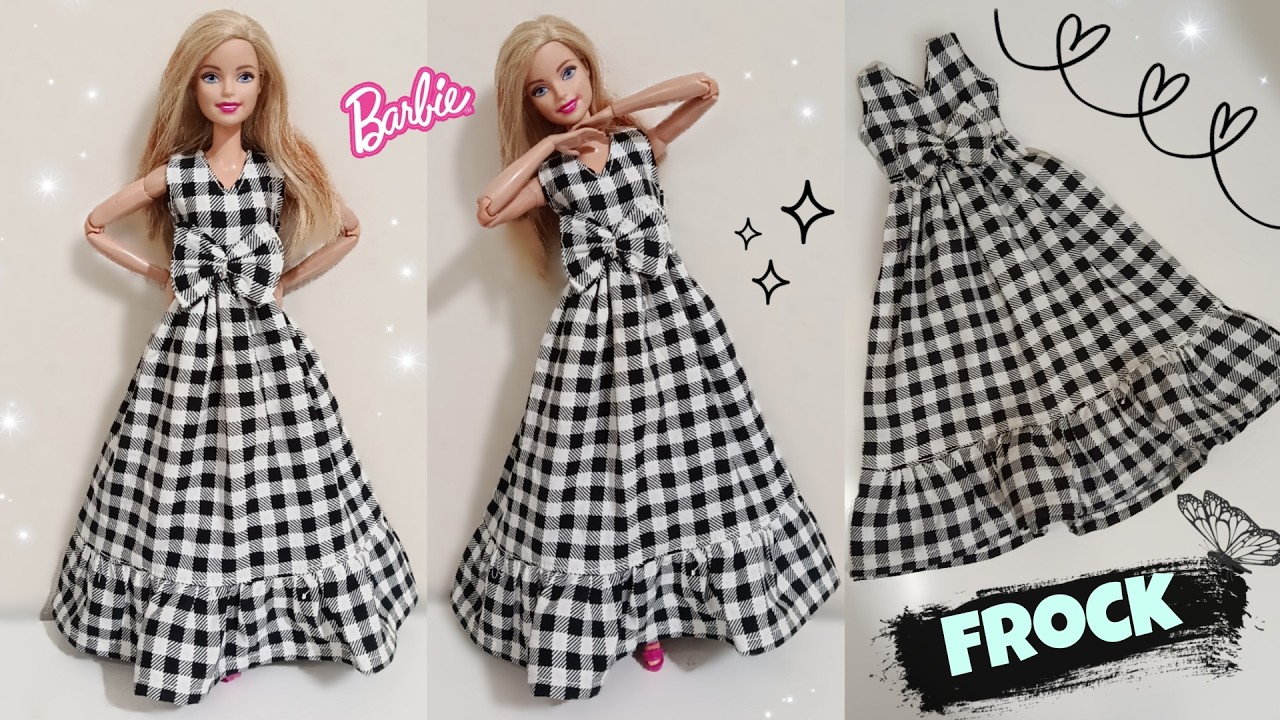 Making beautiful doll long frock| doll dress making easy |diy Barbie clothes||A-Doll designer❤️