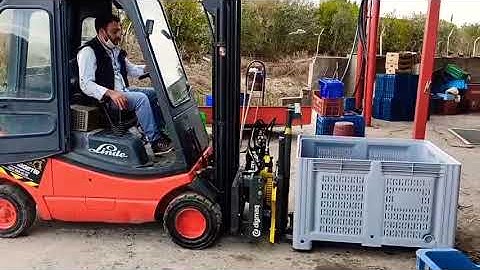 Digmaq, box rotator, kasa bosaltma, big box rotating, olive box unloading attachment, foklift