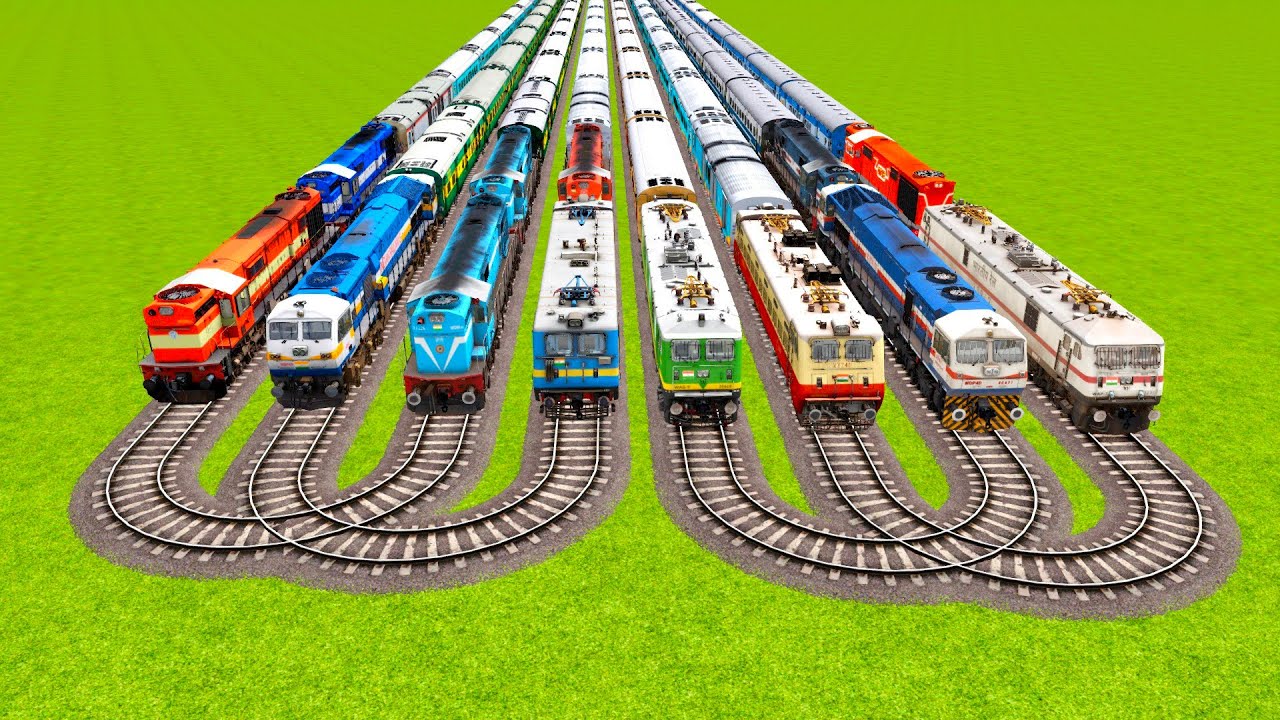 EIGHT TRAINS ACCIDENT AND PASSING ON DOUBLE HIGH & HIHG U TURNS RAILWAY TRACKS|Train simulator|
