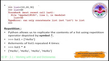 SVSSS (11 CBSE) XI - IP - 3.1 - Working with list and dictionaries