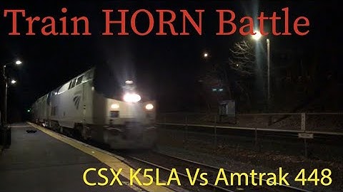 CSX K5LA Train Horn VS Amtrak 448!! Awesome Train Horn Battle!