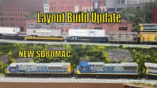 MTH PS2 SD80MAC on our O Scale mainline & layout progress update