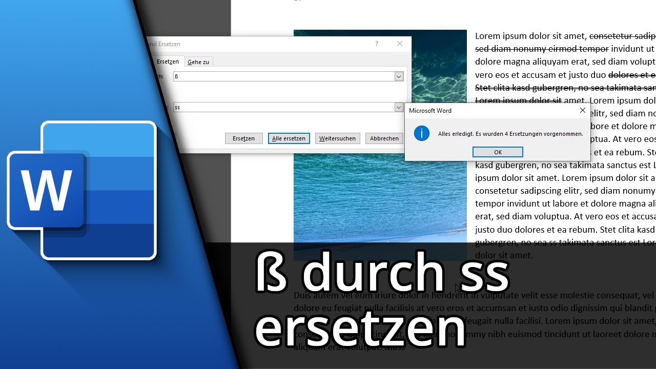 Ss Word/text Word ß durch ss ersetzen Tutorial - YouTube
