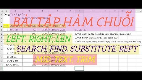 BÀI TẬP HÀM CHUỖI TRONG EXCEL